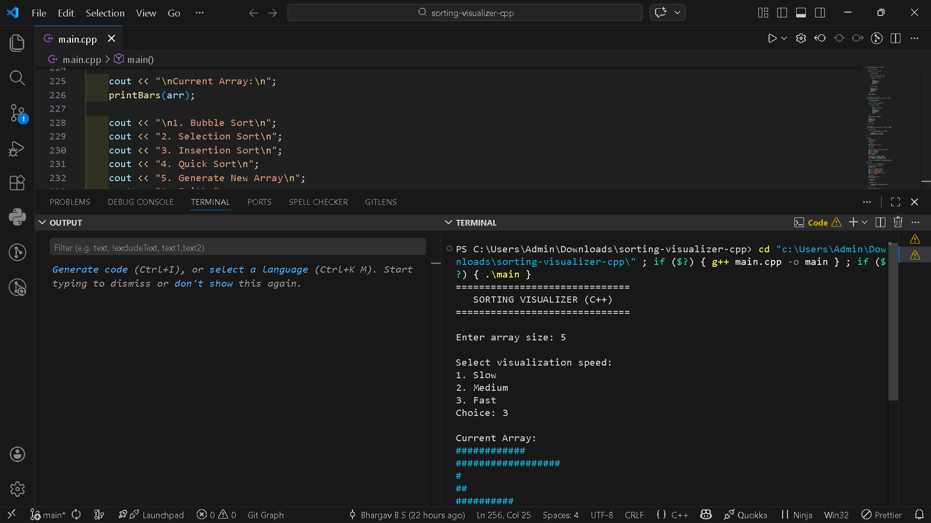 C++ Sorting Visualizer ANSI Terminal Output